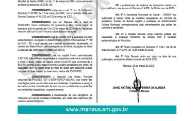 Prefeito David Almeida assina decreto de flexibilização do uso de máscaras em Manaus 