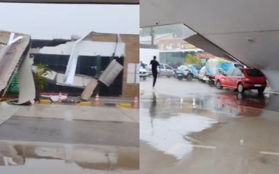 Vídeo: Teto de posto de gasolina desaba e destrói veículos após forte chuva no Amazonas